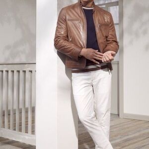 Brunello Cucinelli Brown Leather Bomber Jacket